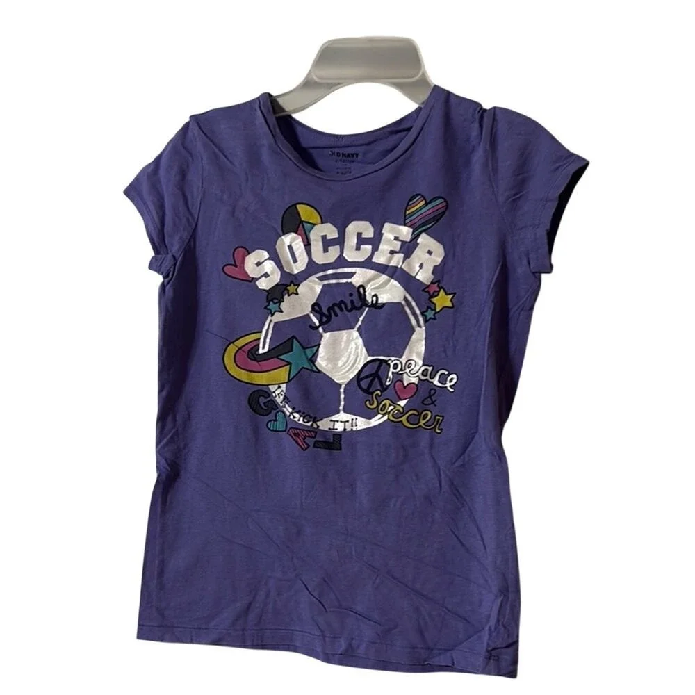Old Navy Purple Short Sleeve Tee Soccer Graphic Girls Size 16